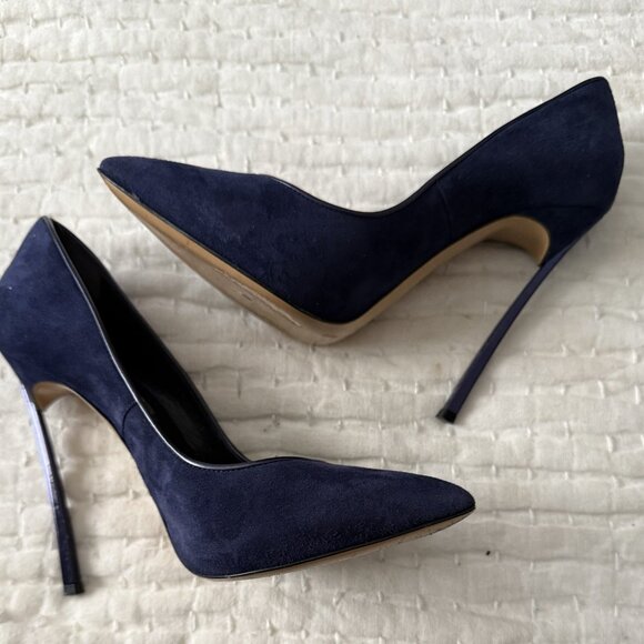 CASADEI Navy Suede Pumps Blade Heels - Picture 2 of 6